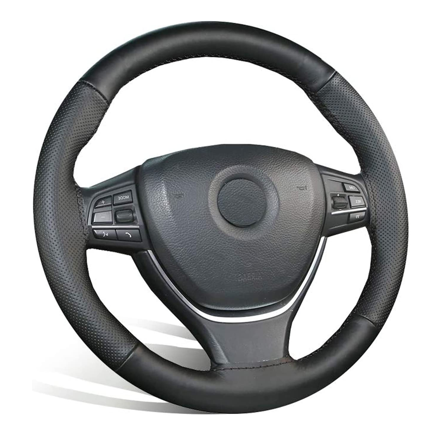  Funda de piel auténtica BDK para volante de auto 13.5 pulgadas  14.5 pulgadas (Tamaño pequeño, color negro), Negro : Automotriz