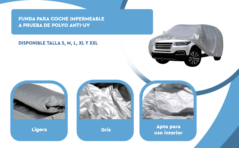 Banner - Funda para coche impermeable a Prueba de Polvo Anti-UV Talla L gris para interior