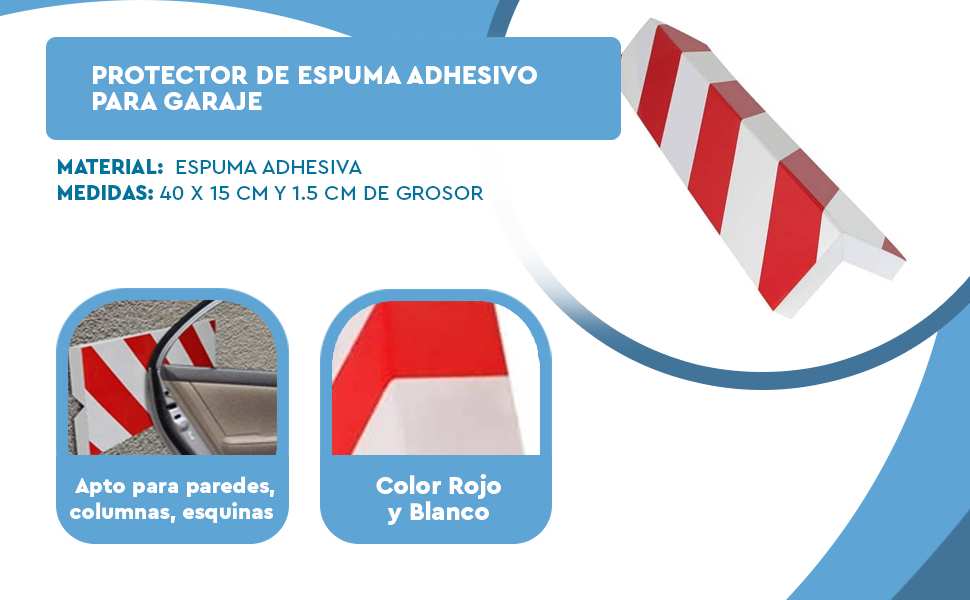 Protector de parking con adhesivo, protector puertas y paragolpes coche,  garaje, columnas, evita golpes y arañazos (