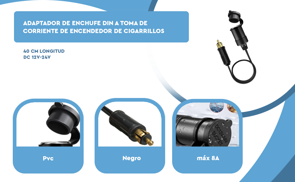 Adaptador enchufe de mechero 12/24V · 8A DIN