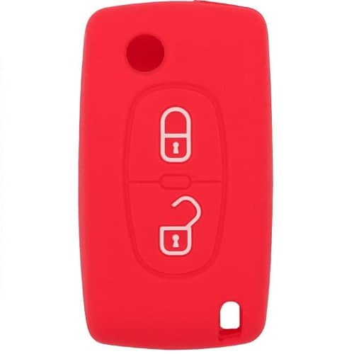 Funda silicona mando llave del coche 2 botones compatible con Peugeot rojo