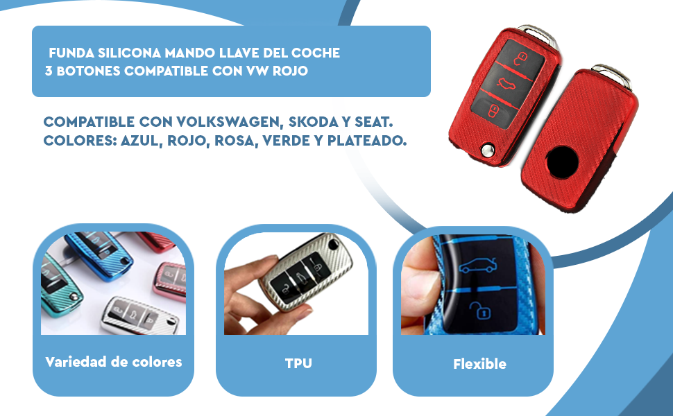 Banner - Funda silicona mando llave del coche 3 botones compatible con VW plateado